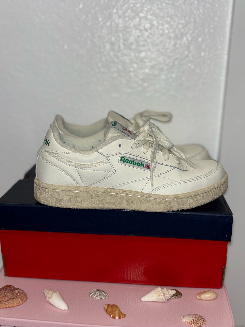 Reebok Kids White Sneakers with Green Logo